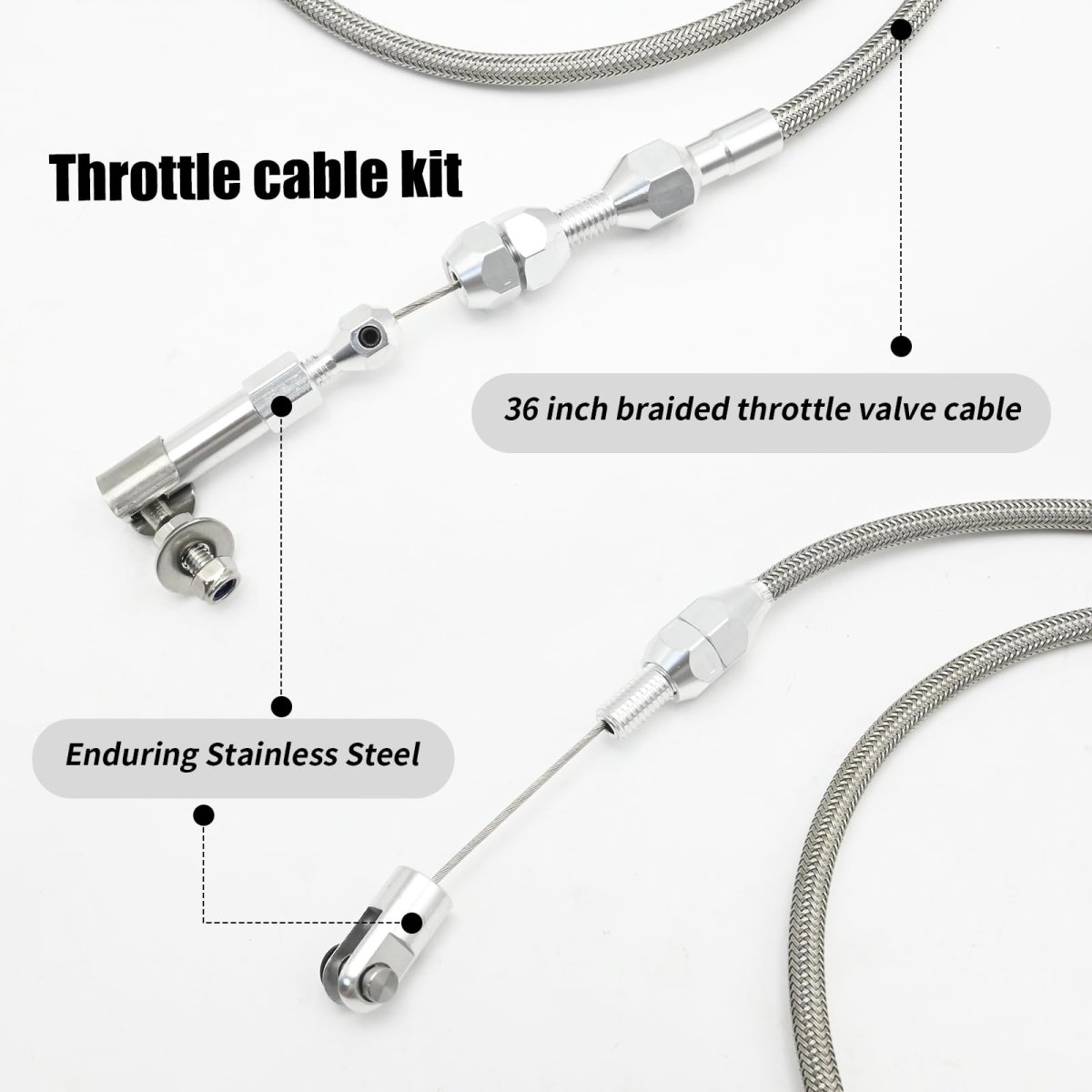 Universal Braided Throttle Cable Kit 36 In Stainless Steel Gas For Most Automotive Pedals And Assemblies