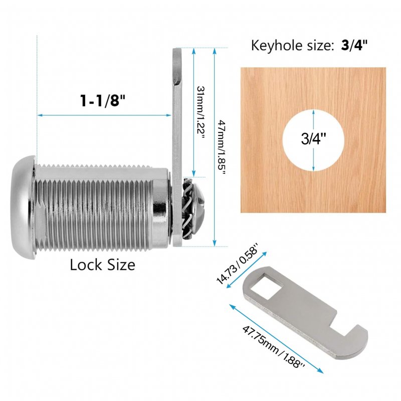 Kohree Cabinet 1-1 8 Inch Cam Lock Set 5 Pack Two-sided Keyed Alike 30mm Cylinders Secure Mailbox File Drawer Dresser Rv