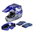 Dot Youth Kids Motocross Offroad Street Dirt Bike Helmet Motorcycle Atv With Goggles Gloves Blue Flame M 