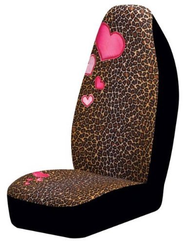 Auto Expressions 804260 Leopard Pink Hearts Universal Bucket Black Seat Cover