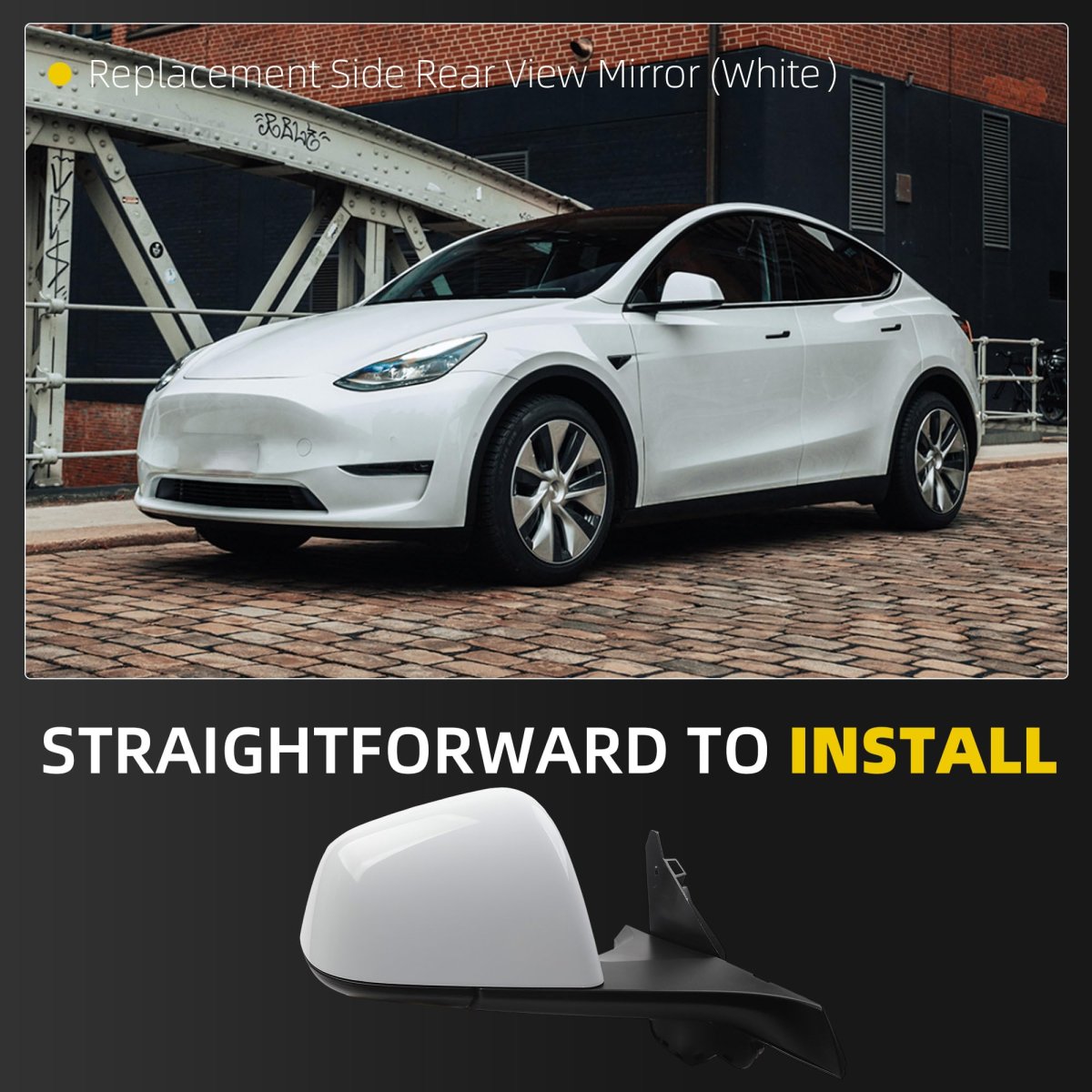 Dasbecan Side Rear View Mirror For 2020-2024 Tesla Model Y Anti-glare Glass With Memory Power Heated Right Passenger Folding