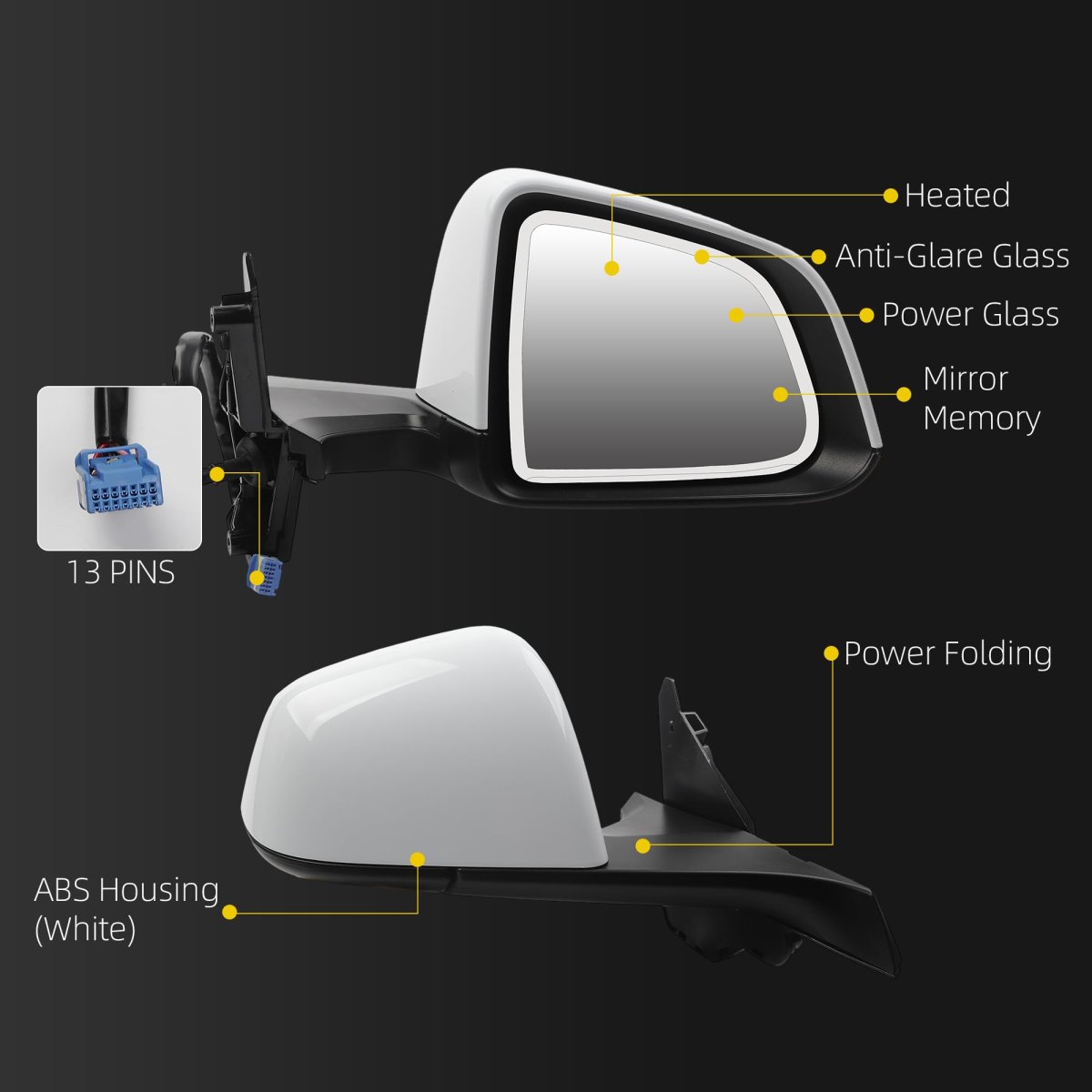 Dasbecan Side Rear View Mirror For 2020-2024 Tesla Model Y Anti-glare Glass With Memory Power Heated Right Passenger Folding