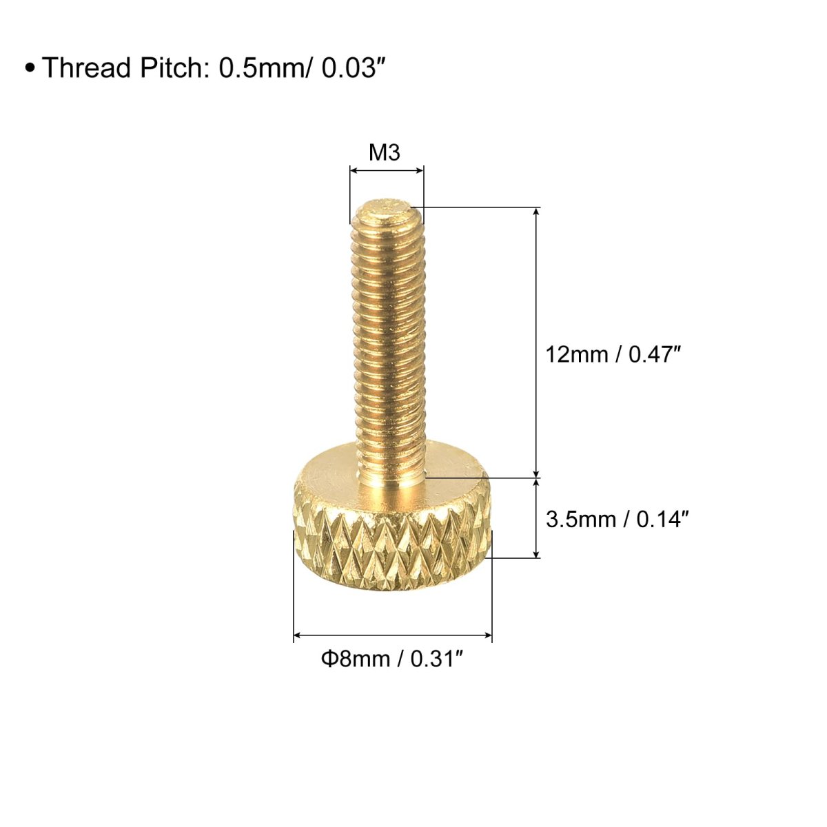 4pcs Brass Knurled Thumb Screws M3x12mm 15 5mm Length Flat Grip Bolt Knobs Fasteners For Electronic Mechanical