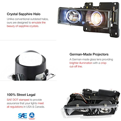 Winjet Wj10-0002-04 Black Housing Clear Lens Projector Headlight with Led Halo Chevy Gmc
