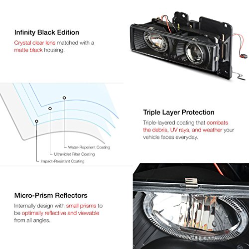 Winjet Wj10-0002-04 Black Housing Clear Lens Projector Headlight with Led Halo Chevy Gmc