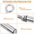 Uxcell 10pcs M8 304 Stainless Steel Expansion Eyebolt Closed Hook Bolt Screw Concrete For Wall Ceiling Masonry