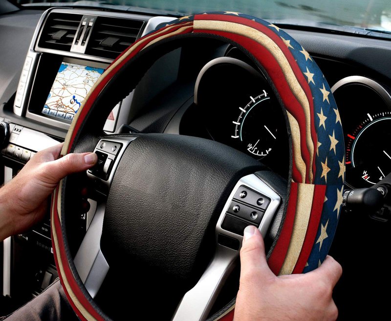 Car Steering Wheel Cover Independence Day American Flag Star Patriotic Elastic Stretch Sponge Wheels Protective For Vehicles