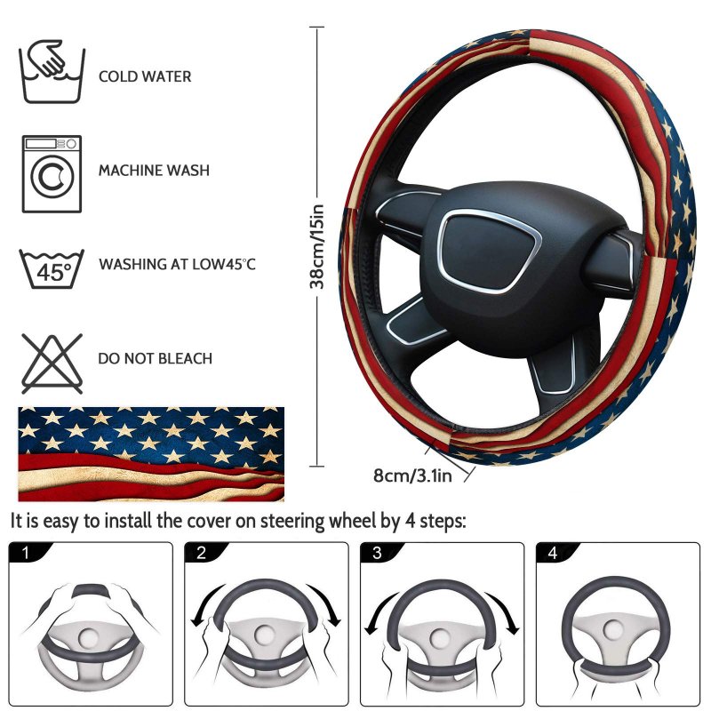 Car Steering Wheel Cover Independence Day American Flag Star Patriotic Elastic Stretch Sponge Wheels Protective For Vehicles