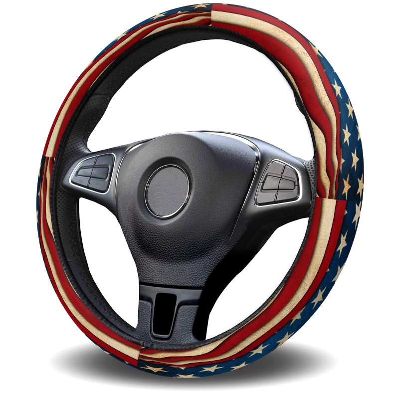 Car Steering Wheel Cover Independence Day American Flag Star Patriotic Elastic Stretch Sponge Wheels Protective For Vehicles