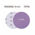 Uxcell 15pcs 4-inch Purple Sanding Discs 60 Grits Hook And Loop Professional Aluminum Oxide Sand Paper Wet Dry Polish For Wood