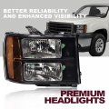 G-plus Headlights Replacement For 07-13 Gmc Sierra 1500 07-14 2500 Hd 3500 Headlamps Left And Right Side Cleara Lensa Black