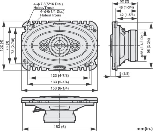 Pioneer Ts-a4671f 4-way Elliptical Coaxial Car Speakers 4 X 6 Inches Power 210 Watts