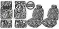 7pc Safari Animal Print White Zebra Low Back Seat Covers And Floor Mats Universal Fit For Bucket Seats With Steering Wheel 