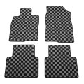 Ikon Motorsports Loop Pile Tufted Car Floor Mats For 2016-2021 Honda Civic Checkered Grey Black Plaid All Weather Anti-slip 