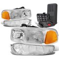Auto Dynasty Chrome Housing Headlight Bumper Lamps Tool Kit For Gmc Sierra Yukon Xl 01-07 