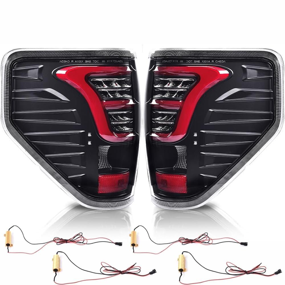 Led Tail Lights Pair W Red Bar Wiring Harness For Ford F150 2009-2014 Clear Lens Black Housing Red Light Rear Lamp Assembly
