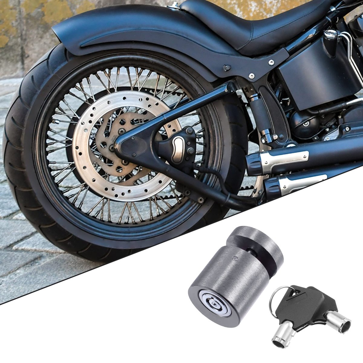 1 Set Motorcycle Aluminium Alloy Scooter Brake Wheel Anti Thief Security Disk Lock With 2 Keys Titanium Tone