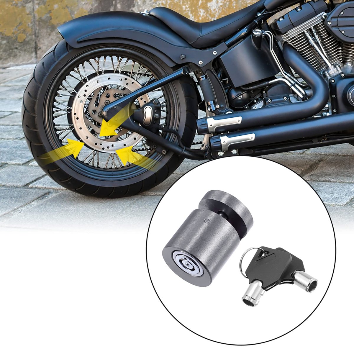 1 Set Motorcycle Aluminium Alloy Scooter Brake Wheel Anti Thief Security Disk Lock With 2 Keys Titanium Tone