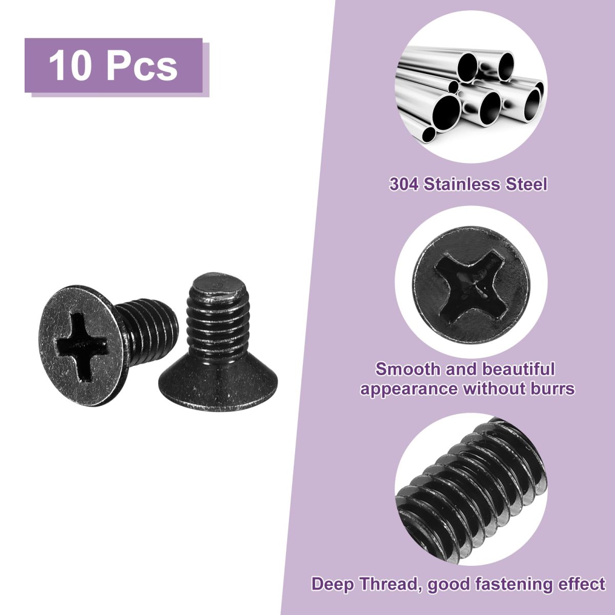 10 Pcs M5-0 8x8 Machine Screws Phillips Pan Cross Head Fasteners Bolts 304 Stainless Steel Black For Wall Socket House Repairs