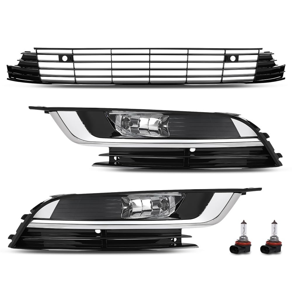 G-plus Front Bumper Grille Fog Lights Lamp Covers Set 5pcs Compatible With Volkswagen Cc 2013-2017 Vw2592125 3c8941700 3c8 854