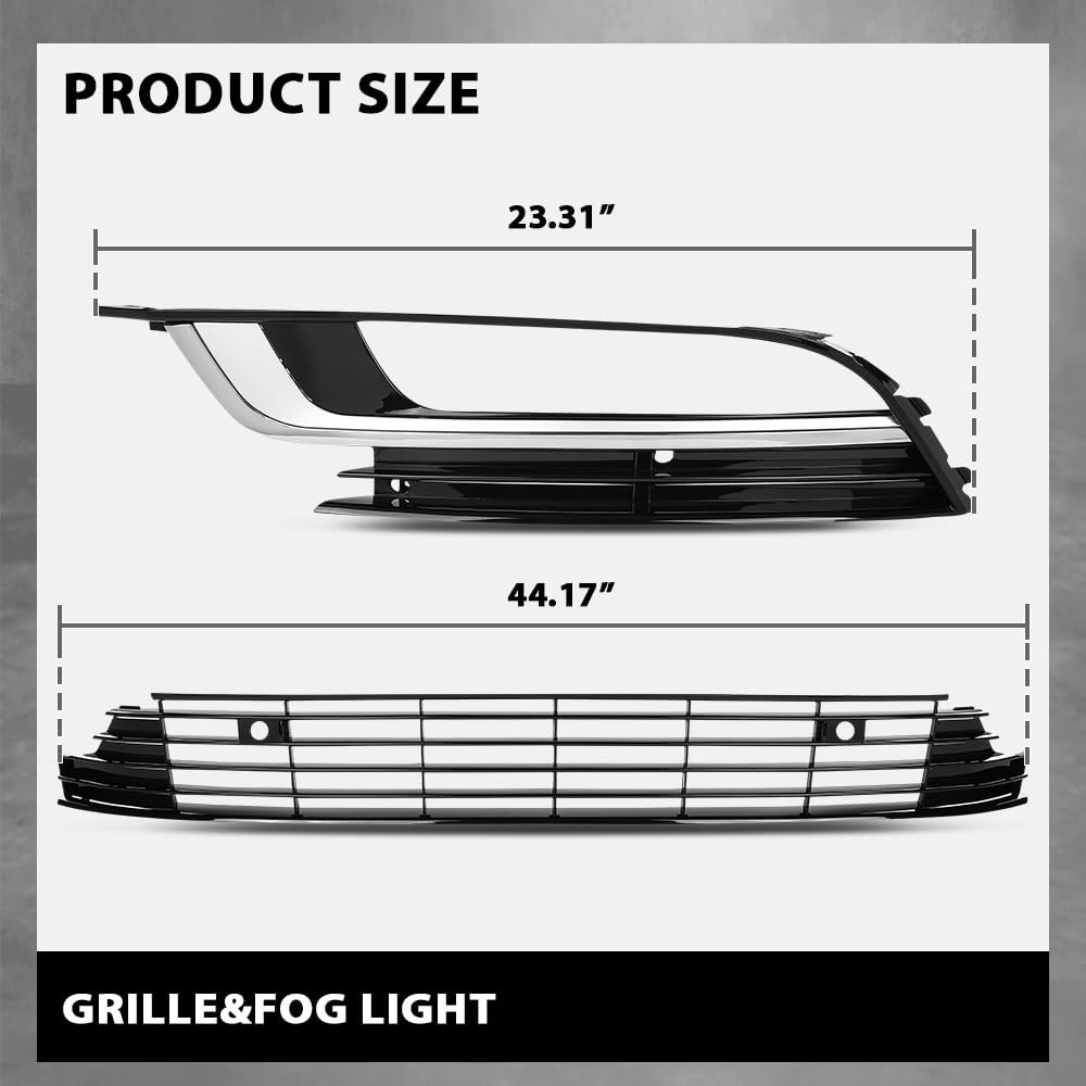 G-plus Front Bumper Grille Fog Lights Lamp Covers Set 5pcs Compatible With Volkswagen Cc 2013-2017 Vw2592125 3c8941700 3c8 854