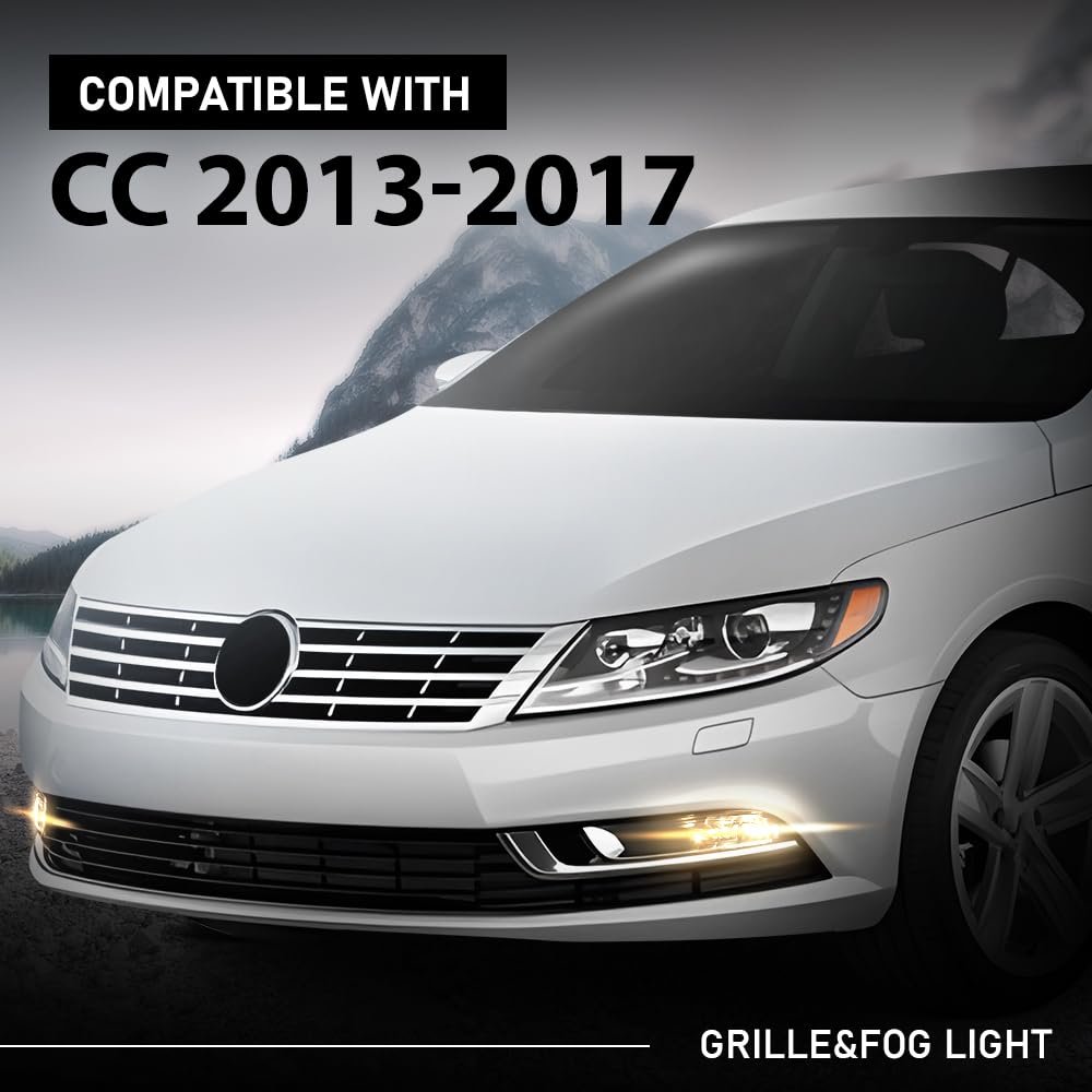 G-plus Front Bumper Grille Fog Lights Lamp Covers Set 5pcs Compatible With Volkswagen Cc 2013-2017 Vw2592125 3c8941700 3c8 854