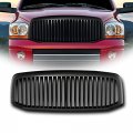 Vxmotor Matte Black Vertical Billet Front Hood Bumper Grill Grille Guard Abs For 2006-2008 Dodge Ram 1500 2006-2009 2500 3500 
