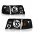 Black Housing Headlight Projector Fog Light Turn Signal Corner Lamp Assembly For 1993-1997 Ford Ranger Driver Passenger Side 