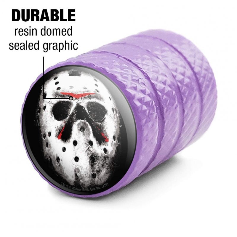 Friday The 13th Jason Mask Tire Rim Wheel Aluminum Valve Stem Caps Purple Set Of 4 For Passenger Cars Trucks And Vans Fits