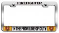 Firefighter In The Front Line Of Duty Chrome Metal License Plate Frame Heavy Stainless Steel Tag Holder For Us And Canada