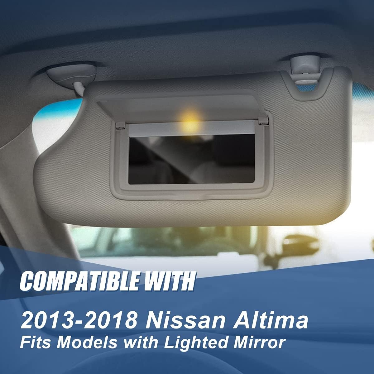 Auto Dynasty Sun Visor Sunshade With Vanity Light And Mirror For 2013-2018 Altima Lighted Models Driver Left Side Gray