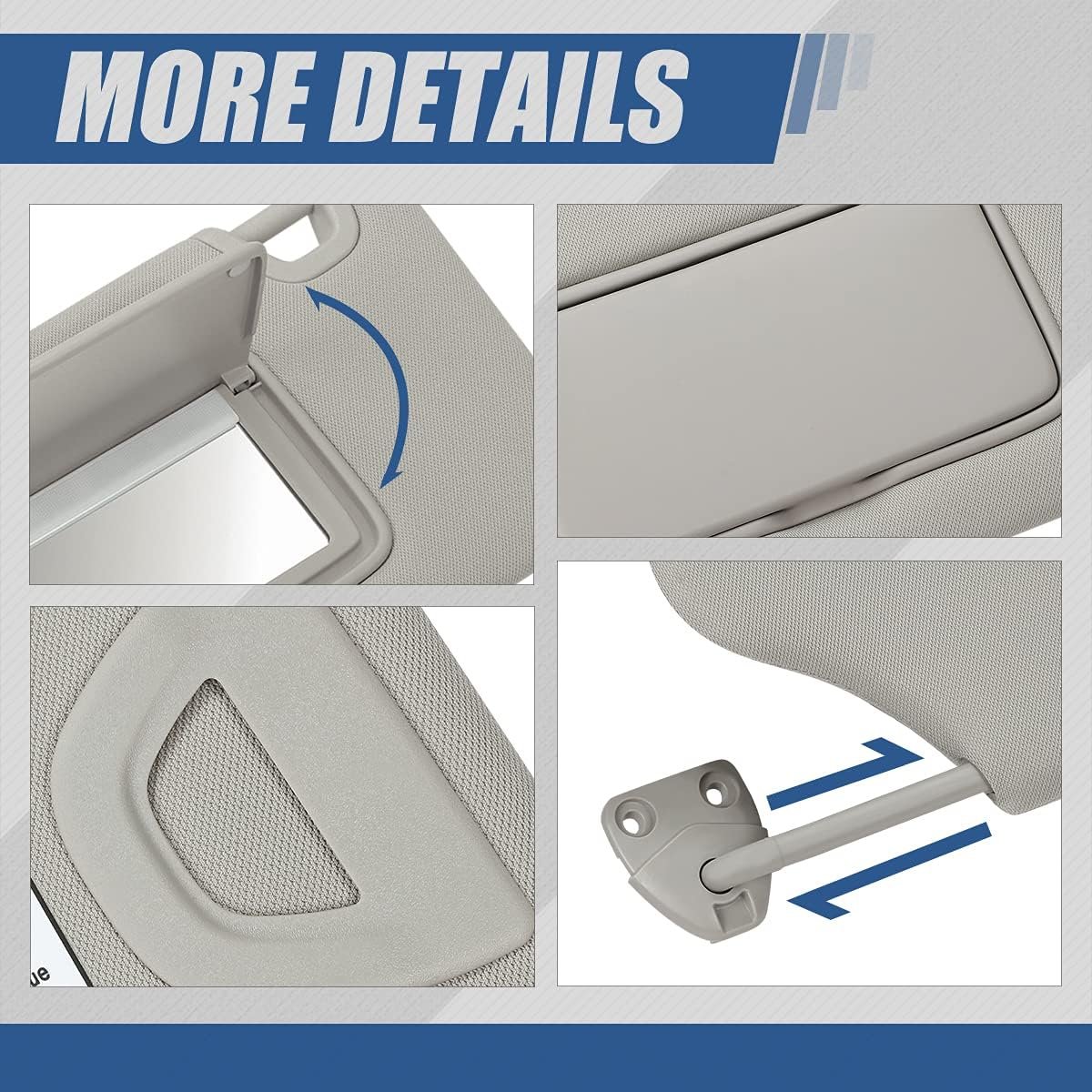 Auto Dynasty Sun Visor Sunshade With Vanity Light And Mirror For 2013-2018 Altima Lighted Models Driver Left Side Gray