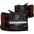 Pair Smoke Lens Amber Corner Headlights With Led Running Light Bundle Center High Mount Third Brake Lamp Compatible Gmc Sierra
