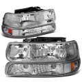 Chrome Housing Amber Corner Headlight W Bumper Lamps Tool Kit Compatible With Chevy Silverado Surburban Tahoe 99-06