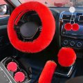 Fluffy Car Accessories Set Cute Fur Steering Wheel Cover For Women Handbrake And Gear Shift Rearview Mirror Pendant 2 Bling 