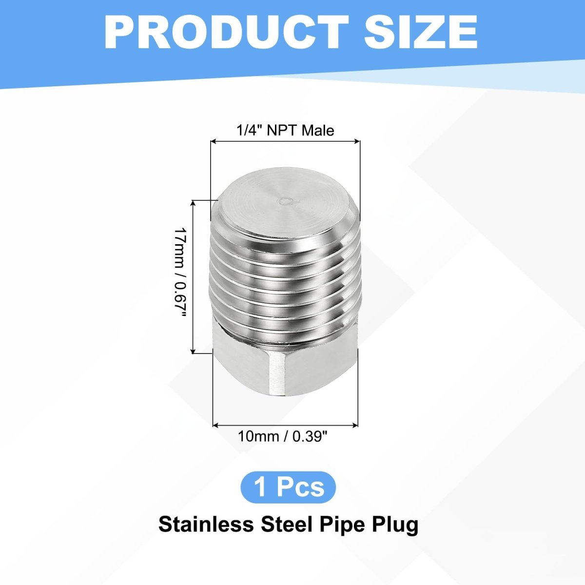 1 4 In Npt Male Pipe Plug 316 Stainless Steel Outer Square Head Solid Thread Bung For Hydraulic And Pneumatic Systems Silver