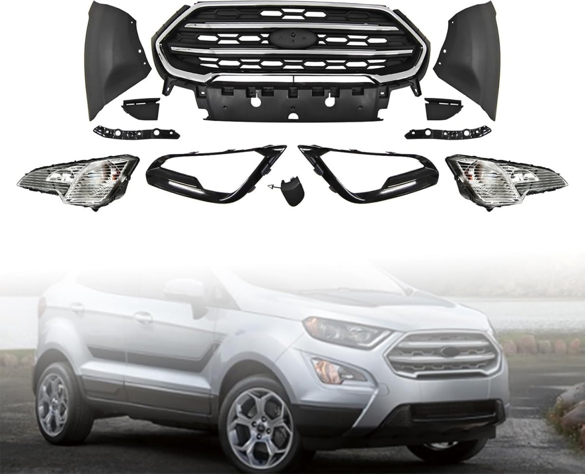 Front Bumper Grille Kit With Brackets And Fog Lights For Ford Ecosport Se Titanium 2018 2019 2020 2021 2022 Chrome Finish Abs
