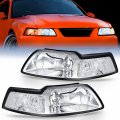 Nilight Headlight Assembly For 1999 2000 2001 2002 2003 2004 Ford Mustang Headlamps Replacement Chrome Housing Clear Reflector 