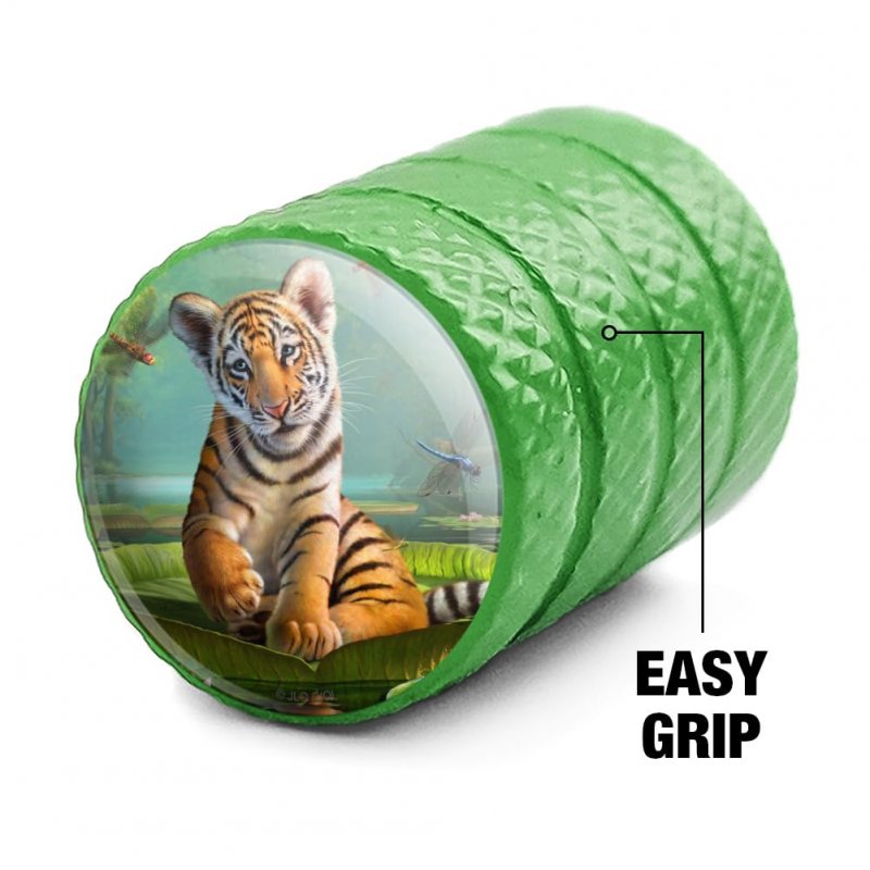 Baby Tiger And Lillies Valve Stem Caps For Tire Rim Wheel Green Aluminum Air Covers Schrader Valves 4 Pieces