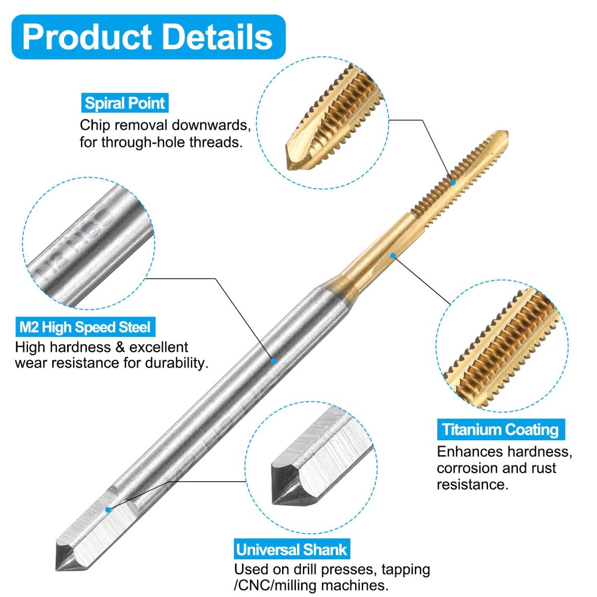 Tap And Drill Bit Set 3pcs M2 X 0 4 Metric Spiral Point Thread Screw Taps 1 6mm Twist Bits Titanium Coated Hss-6542 Tapping