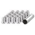 Chrome M14x1 50 Lug Nuts For Aftermarket Wheels Closed End Duplex Spline Tuner 35mm 1 38 In Tall Set Of 20 With Tool 