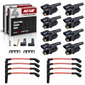 Mas Set Of 8 Square Ignition Coil Iridium Spark Plug 5mm Red Wire For Chevy Cadillac Gmc Suburban Silverado Cts Sierra Camaro