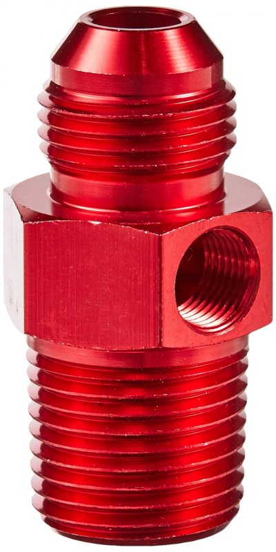Ft-1-9027-08--rd 8 An Flare To 2 In Npt Bulkhead Fitting Adapter With 1 8 Pressure Temp Port Red T-6061 Aluminum