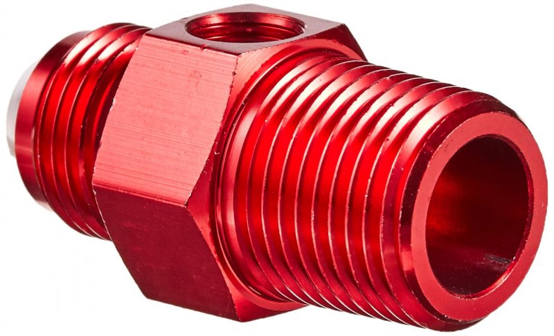 Ft-1-9027-08--rd 8 An Flare To 2 In Npt Bulkhead Fitting Adapter With 1 8 Pressure Temp Port Red T-6061 Aluminum