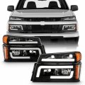 Akkon Fits 2004-2012 Chevy Colorado Gmc Canyon 06-08 Isuzu I-series Led Tube Parking Black Headlights Headlamp Pair Lh Rh 