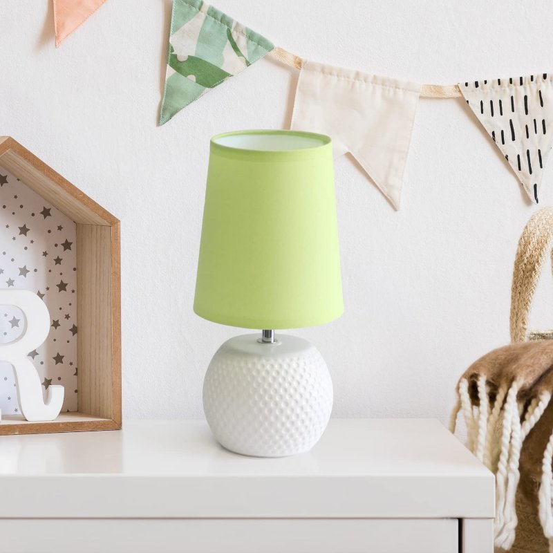 Simple Designs Lt2084-grn Mini Studded Texture White Ceramic Bedside Table Lamp Green