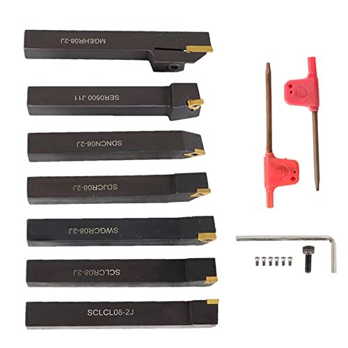 7 Piece Indexable Carbide Turning Tool Holder Set With 1 2 In Shank And Inserts For Lathe Finishing Operations Cnc Machining