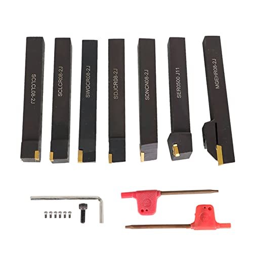7 Piece Indexable Carbide Turning Tool Holder Set With 1 2 In Shank And Inserts For Lathe Finishing Operations Cnc Machining