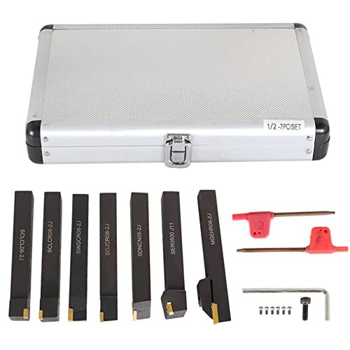 7 Piece Indexable Carbide Turning Tool Holder Set With 1 2 In Shank And Inserts For Lathe Finishing Operations Cnc Machining