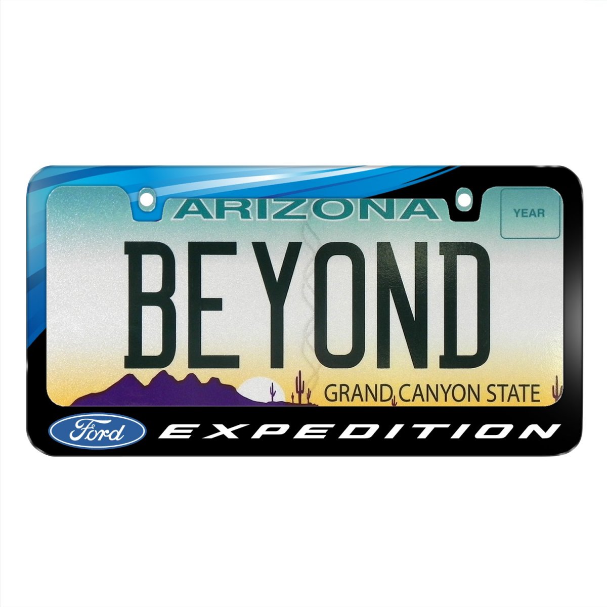 Ford Logo Expedition Waterfall Graphic Black Metal License Plate Frame